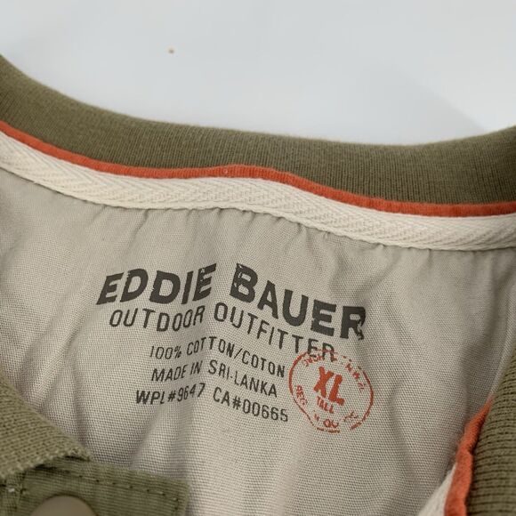 Eddie Bauer Collared Short Sleeve Polo Shirt Size XL Mens Khaki Green Tan - Picture 3 of 5